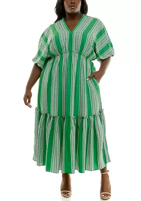 Plus Elbow Dolman Sleeve Ruffle Hem Dress