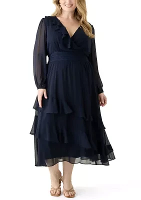 Plus Solid Chiffon Fit and Flare Dress