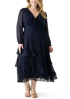 Plus Solid Chiffon Fit and Flare Dress