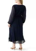 Plus Solid Chiffon Fit and Flare Dress
