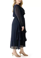 Plus Solid Chiffon Fit and Flare Dress