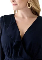 Plus Solid Chiffon Fit and Flare Dress