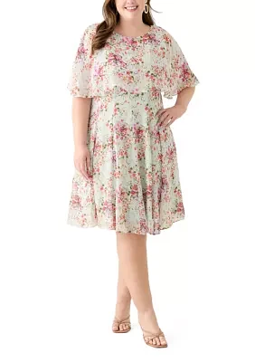Plus Short Sleeve Crew Neck Ditsy Floral Dress