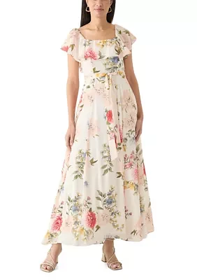 Women's Short Sleeve Square Neck Floral Print Dress