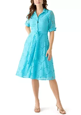 Women's Elbow Cuffed Sleeve Lace Fit and Flare Dress