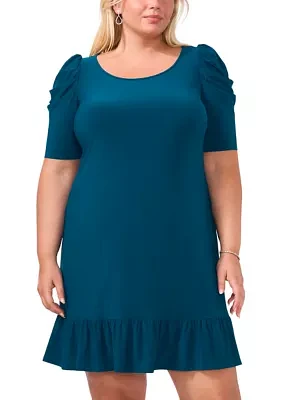 Plus Short Sleeve Boat Neck Solid Sheath Dress