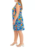 Plus Ruffle Short Sleeve V-Neck Floral Print Fit and Flare Dress