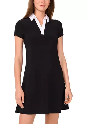 Women's Short Sleeve Collar Solid A-Line Dress