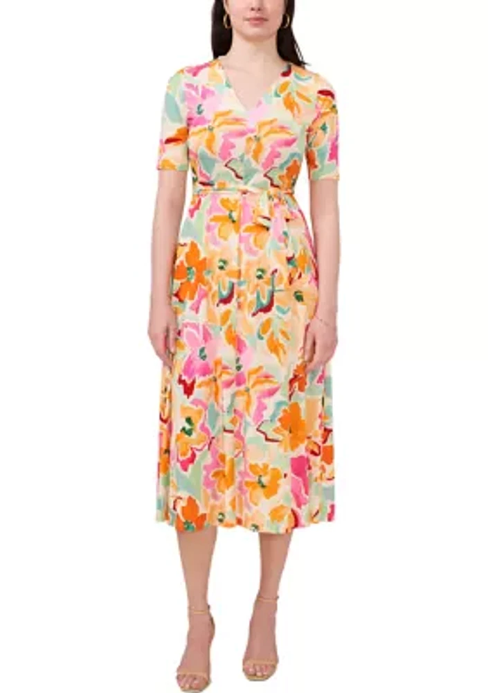Women's Short Sleeve V-Neck Floral Print Dress