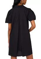 Women's Puff Sleeve Collar Neck Solid Cotton A-Line Dress