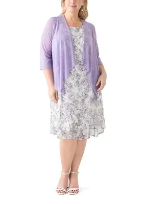 Plus Floral Print Dress with Jacket