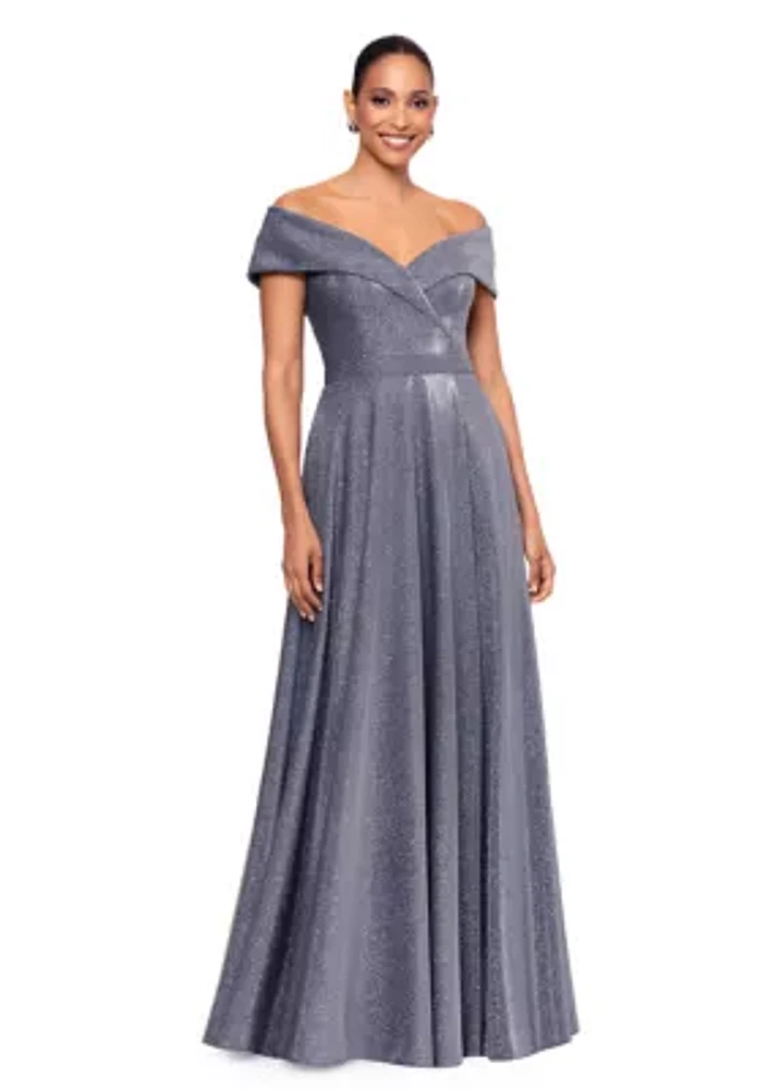 Women's Solid V-Neck Fit and Flare Gown