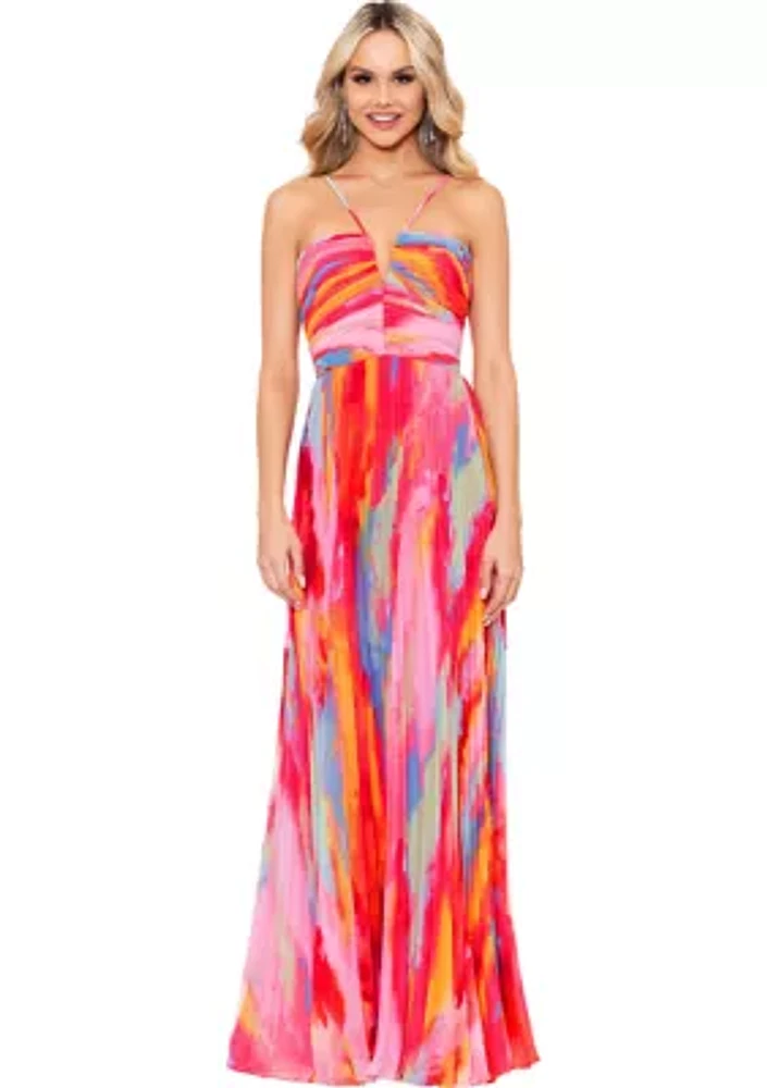 Women's Sleeveless Halter Neck Abstract Print Gown