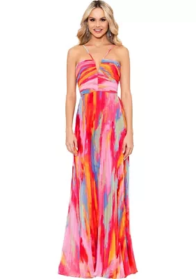 Women's Sleeveless Halter Neck Abstract Print Gown