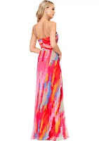 Women's Sleeveless Halter Neck Abstract Print Gown