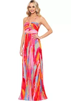 Women's Sleeveless Halter Neck Abstract Print Gown