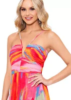 Women's Sleeveless Halter Neck Abstract Print Gown