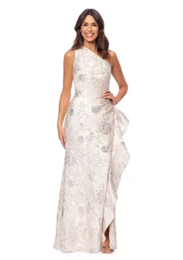 Women's Asymmetrical Sequin Side Ruffle Gown