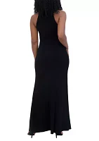 Women's Sleeveless Halter Neck Solid Sheath Gown
