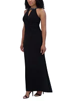 Women's Sleeveless Halter Neck Solid Sheath Gown