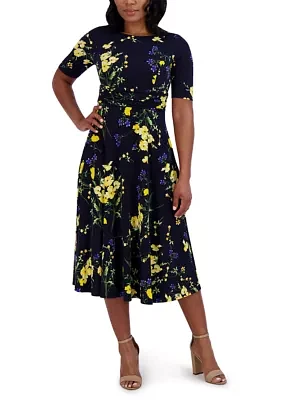 Women's Short Sleeve Boat Neck Floral Print Dress