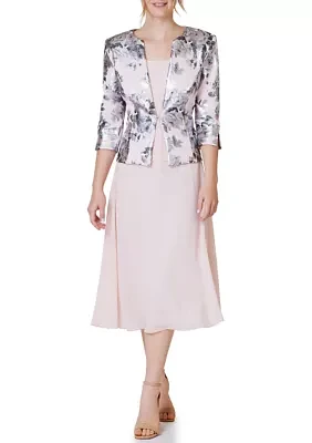Women's Solid Cocktail Dress and Floral Jacket