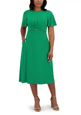 Women's Short Sleeve Crew Neck Solid A-Line Dress