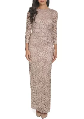 Women's 3/4 Sleeve Crew Neck Floral Print Gown