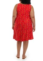 Plus Sleeveless Floral Print Yummy A-Line Midi Dress