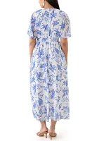 Women's Floral Printed Chiffon Fit and Flare Midi Dress