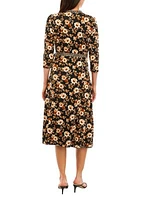 Women's 3/4 Sleeve V-Neck Floral Printed Wrap Dress