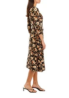 Women's 3/4 Sleeve V-Neck Floral Printed Wrap Dress