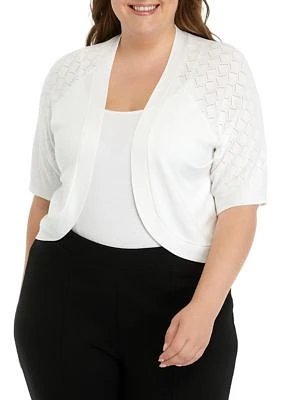 Plus Solid Crochet Sleeve Bolero Shrug