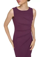 Women's Sleeveless Round Neck Ruched Solid Sheath Dress