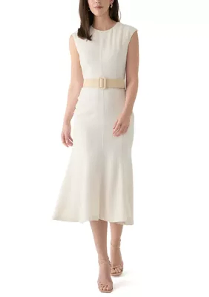 Women's Solid Belted A-Line Dress
