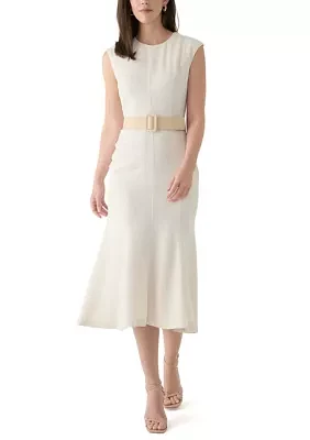 Women's Solid Belted A-Line Dress