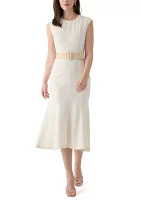 Women's Solid Belted A-Line Dress