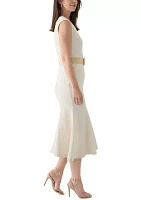 Women's Solid Belted A-Line Dress