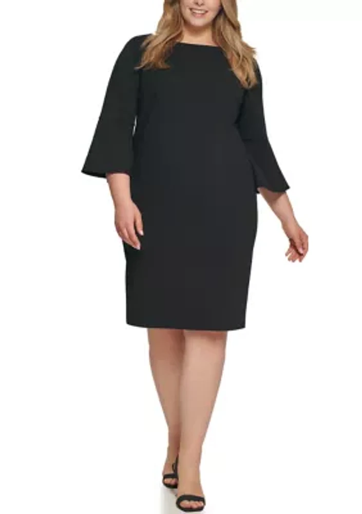 Plus 3/4 Bell Sleeve Solid Shift Dress