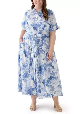 Plus Floral Printed Fit and Flare Maxi Dress