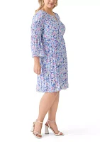 Plus Long Sleeve Scoop Keyhole Floral Dress