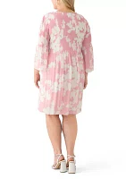 Plus Long Sleeve Scoop Keyhole Floral Dress