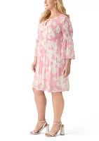 Plus Long Sleeve Scoop Keyhole Floral Dress