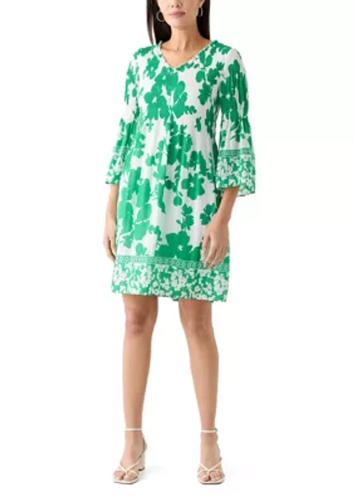 Women's 3/4 Bell Sleeve V-Neck Floral Print Dress