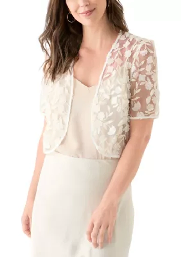 Women's Short Sleeve 3D Embroidery Shrug Jacket
