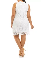 Plus Sleeveless Mock Neck Lace A-Line Dress