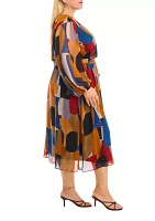 Women's Blouson Sleeve V-Neck Printed Dress
