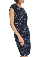 Women's Cap Sleeve Twist Waist Sheath Dress