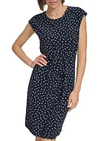 Women's Cap Sleeve Twist Waist Sheath Dress