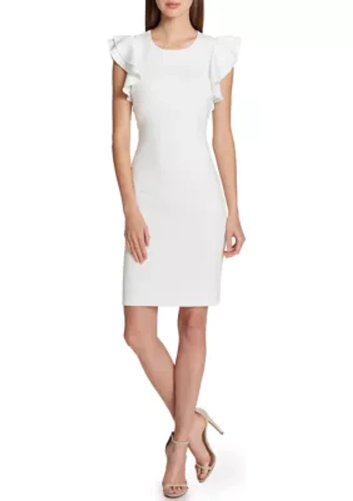 Women's Scuba Sheath Dress with Flutter Sleeves